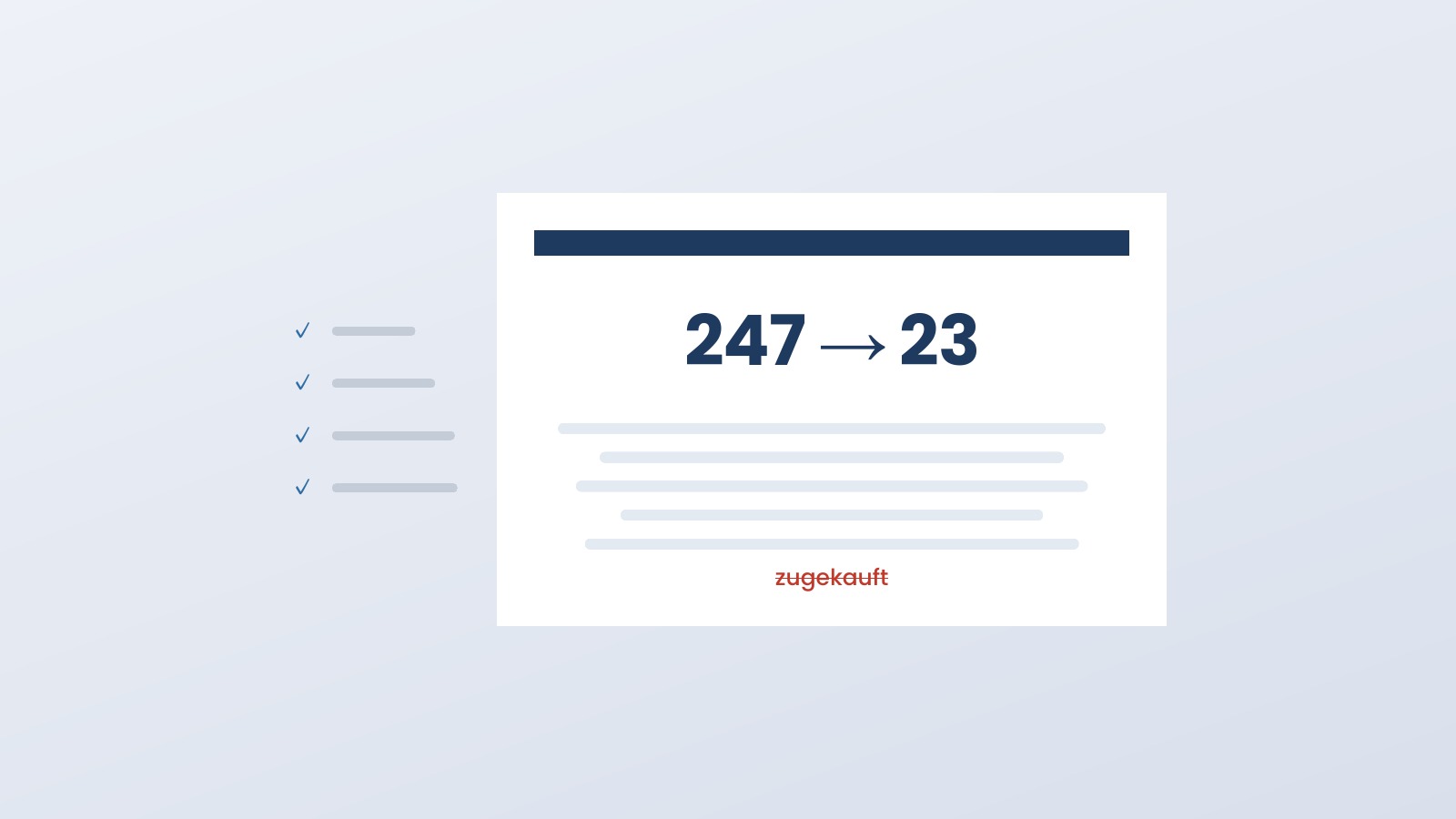 Eine fertig aussehende Grafik mit Zahlenblock und sauberen Zeilen — ein Wort darin ist rot durchgestrichen.